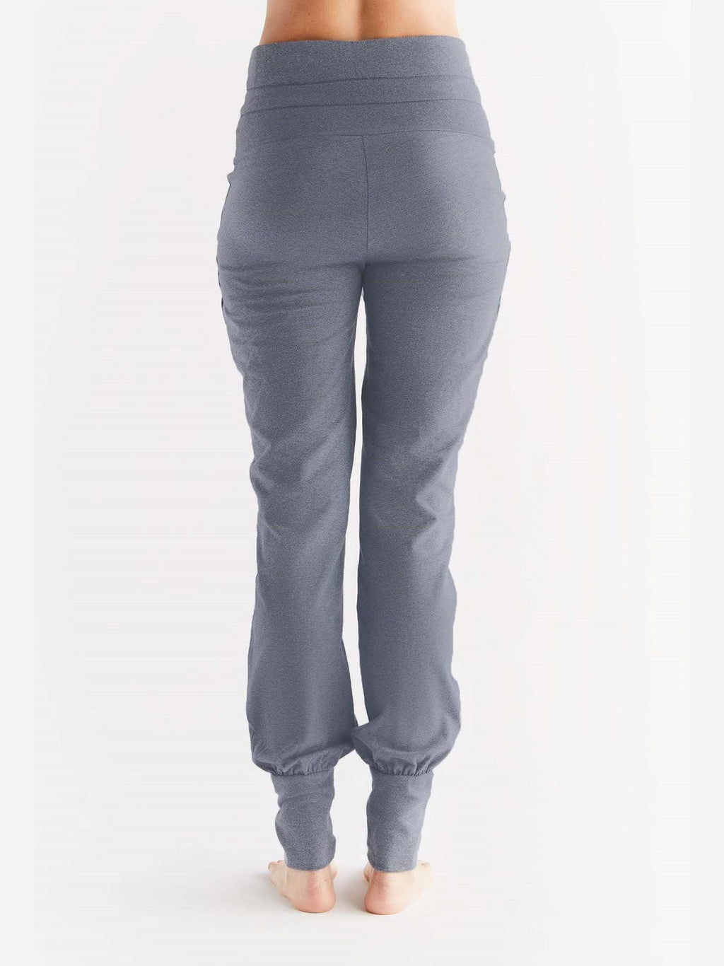 Women's Yoga Trousers with Fold-Over Waistband, Navy - Melange