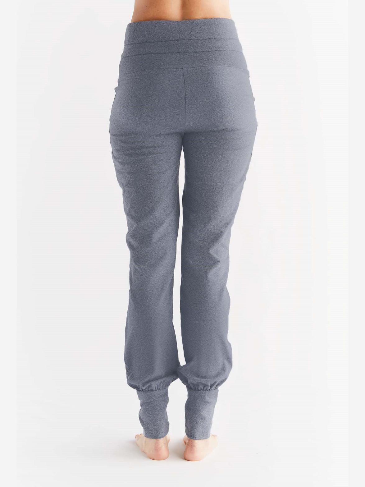 Women's Yoga Trousers with Fold Over Waistband, Navy-Melange — Leela Cotton, view 2
