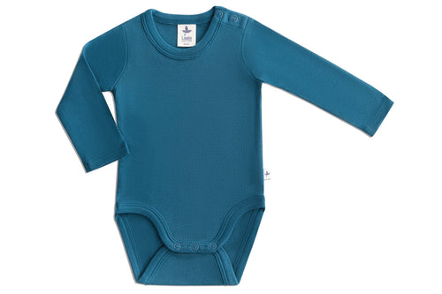 Baby Long Sleeve Bodysuit, Danube Blue — Leela Cotton