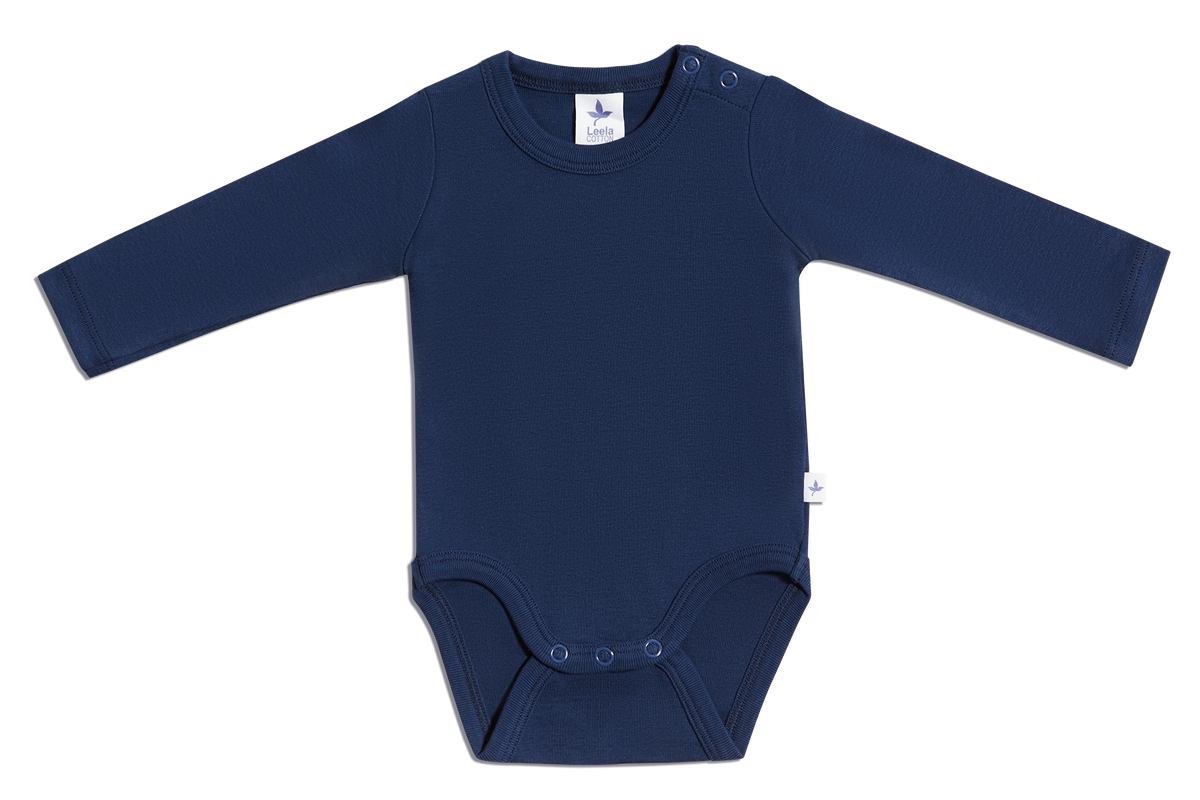Baby Long Sleeve Bodysuit, Indigo — Leela Cotton, view 2