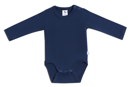 Baby Long Sleeve Bodysuit, Indigo — Leela Cotton, view 2