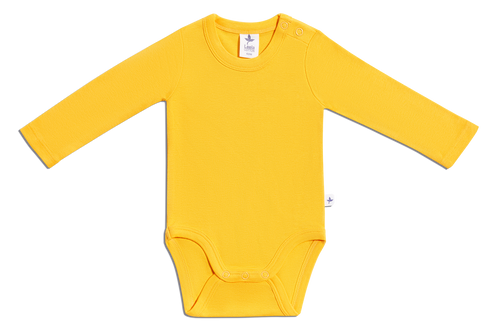 Baby Long Sleeve Bodysuit, Sun Yellow — Leela Cotton, view 2