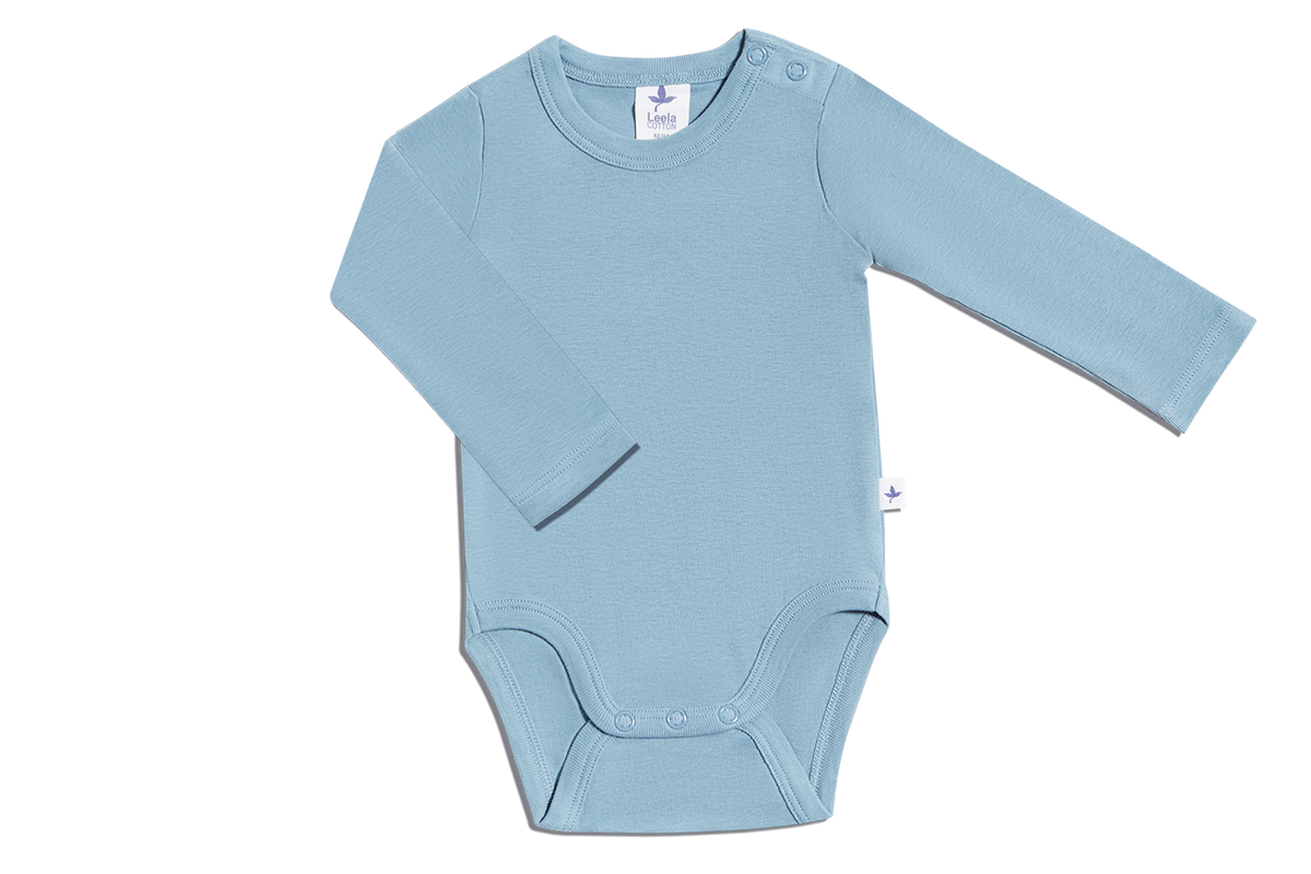 Baby Long Sleeve Bodysuit, Dove Blue — Leela Cotton
