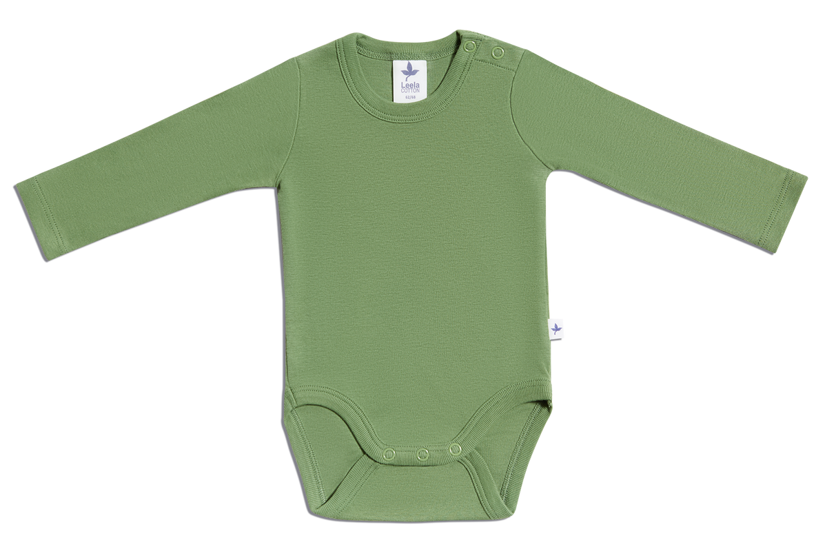 Baby Long Sleeve Bodysuit, Forest Green — Leela Cotton, view 2