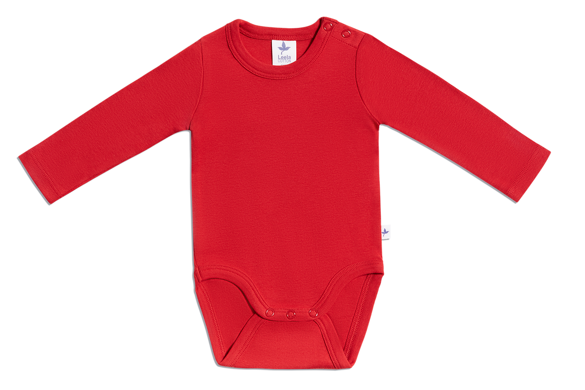Baby Long Sleeve Bodysuit, Brick Red — Leela Cotton, view 2