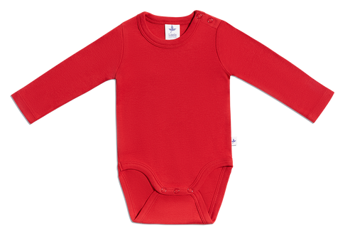 Baby Long Sleeve Bodysuit, Brick Red — Leela Cotton, view 2