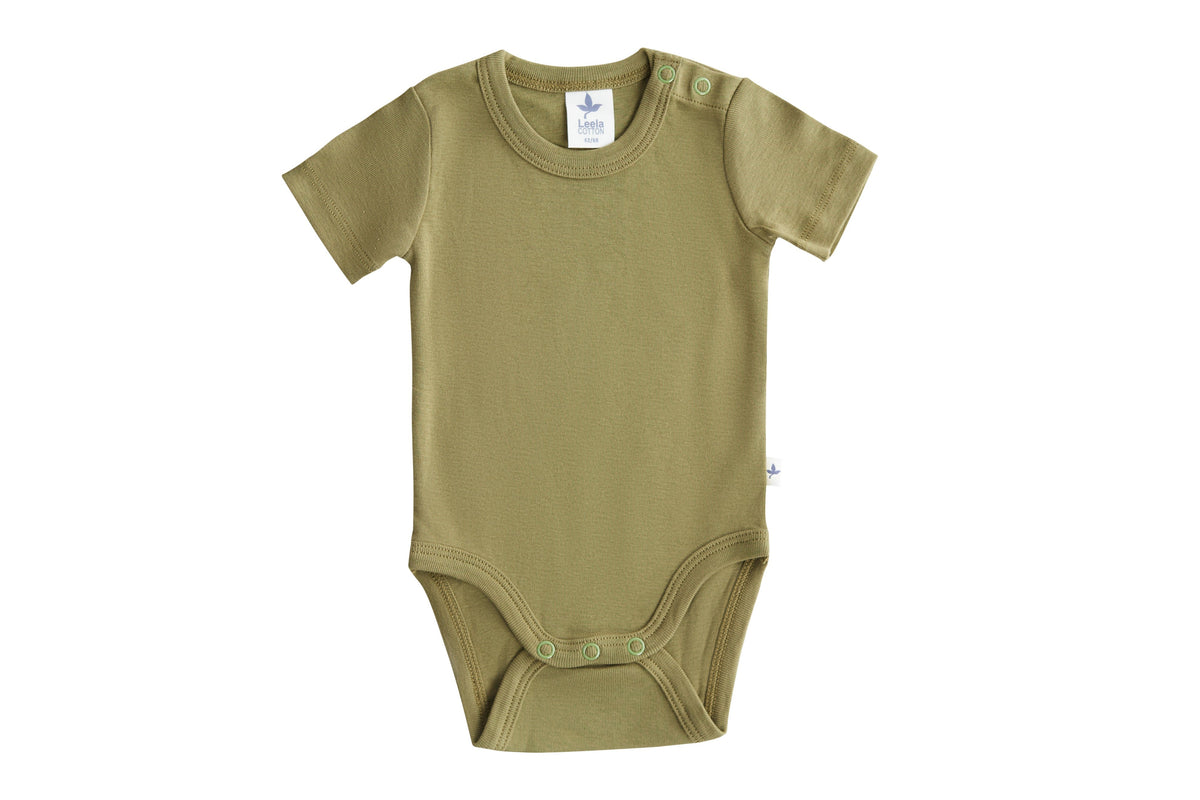 Baby Short Sleeve Bodysuit, Olive Green — Leela Cotton