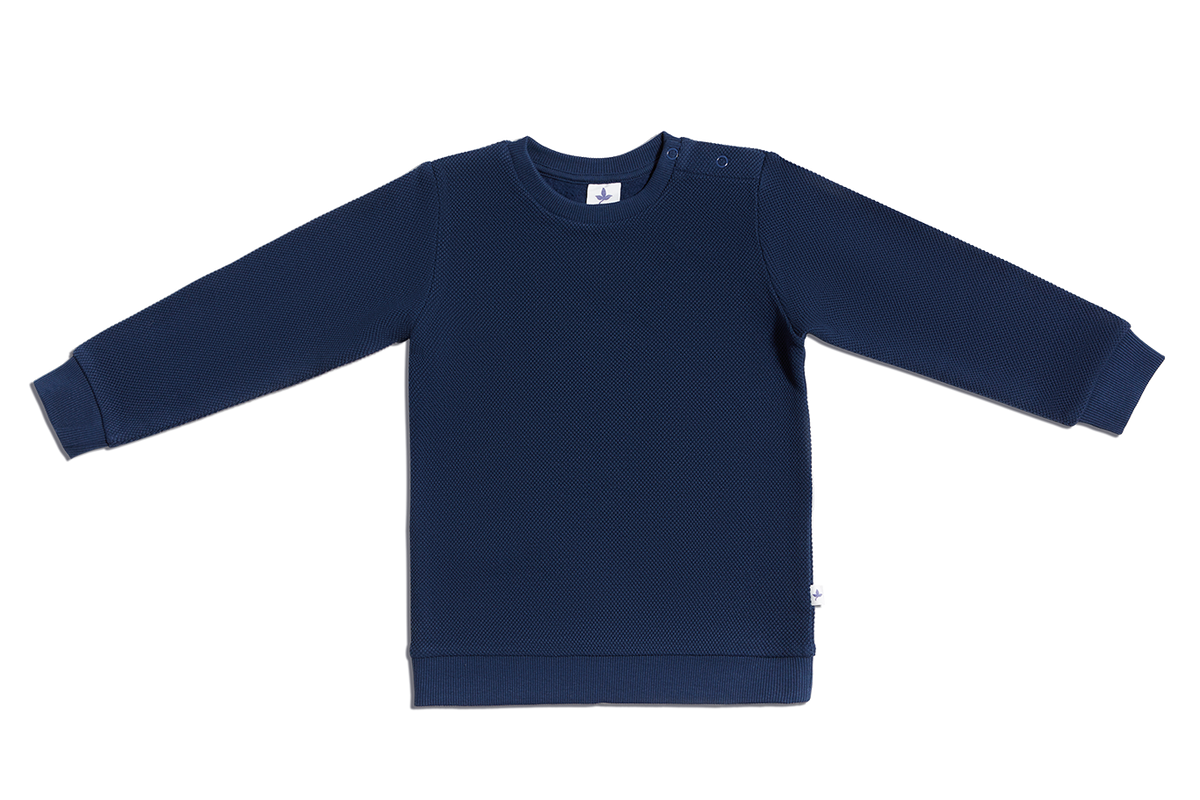 Baby Piqué Basic Sweatshirt, Indigo — Leela Cotton, view 2