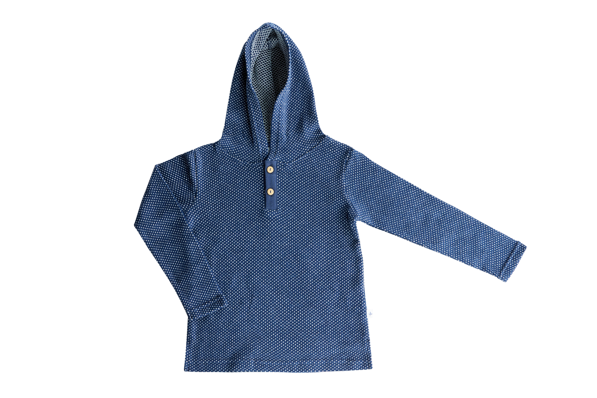 Baby Hooded Top Honeycomb, Indigo Natural White — Leela Cotton, view 2