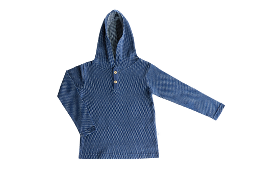 Baby Hooded Top Honeycomb, Indigo Natural White — Leela Cotton, view 2