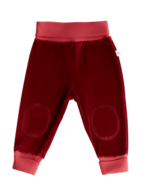 Baby Velour Trousers Wide Waistband, Bordeaux — Leela Cotton