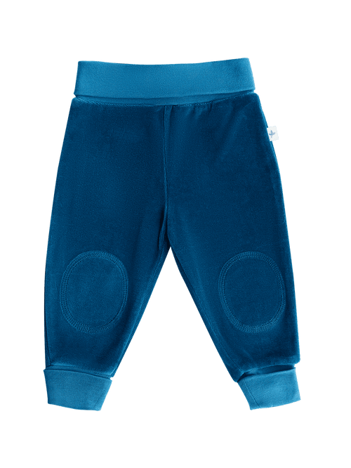 Baby Velour Trousers Wide Waistband, Danube Blue — Leela Cotton