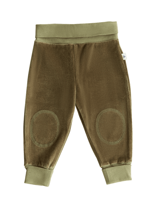 Baby Velour Trousers Wide Waistband, Olive Green — Leela Cotton