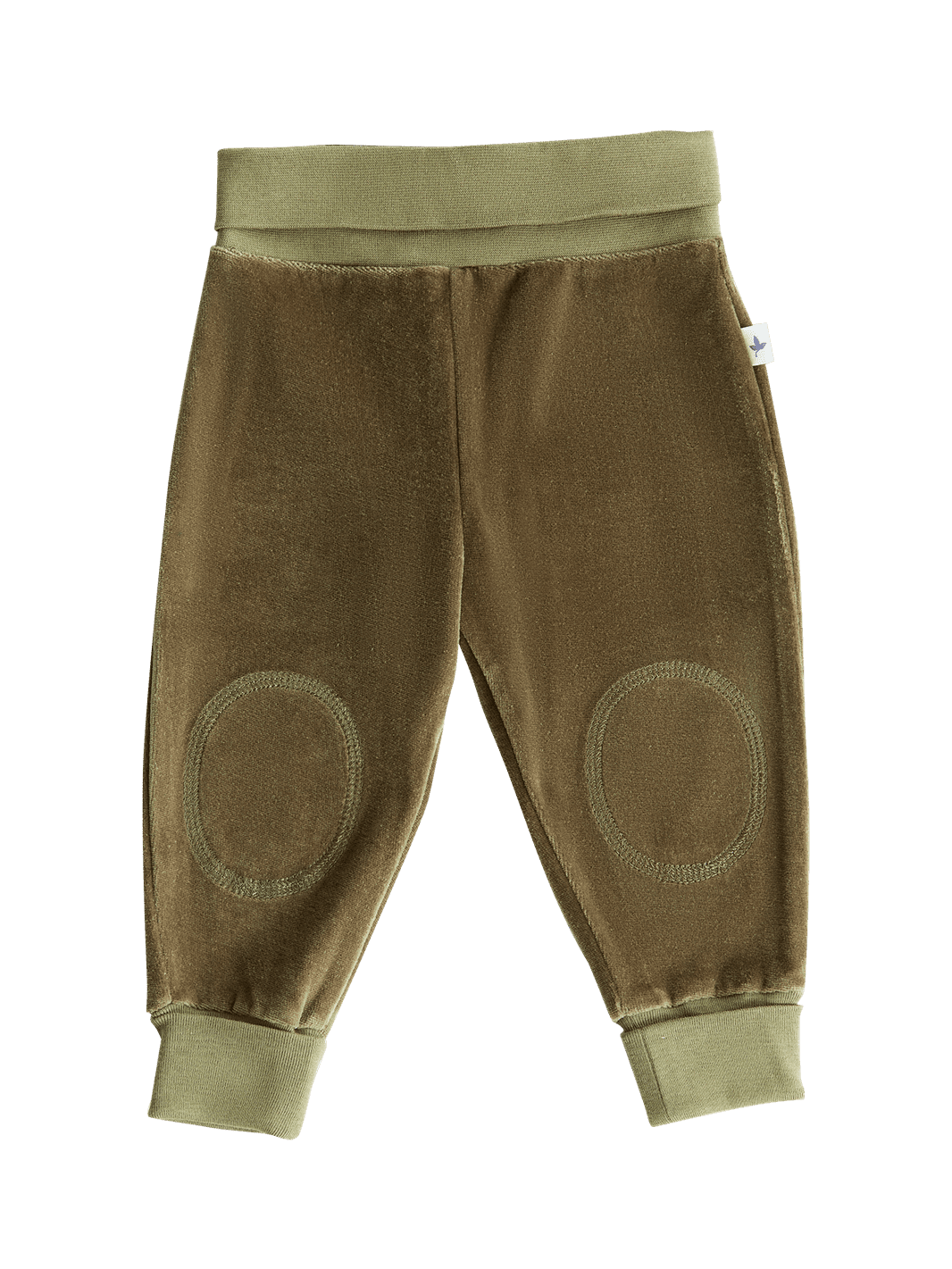 Baby Velour Trousers Wide Waistband, Olive Green