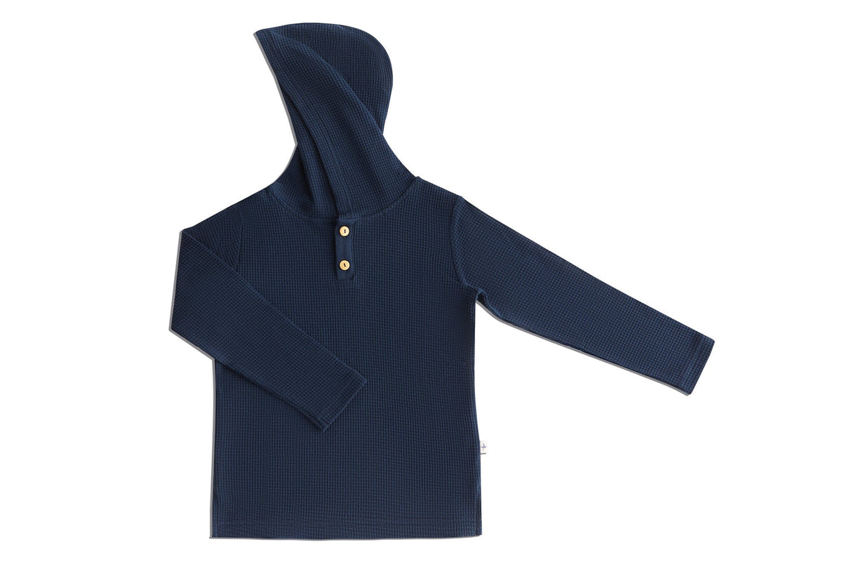 Baby Waffle Hooded Top, Indigo — Leela Cotton