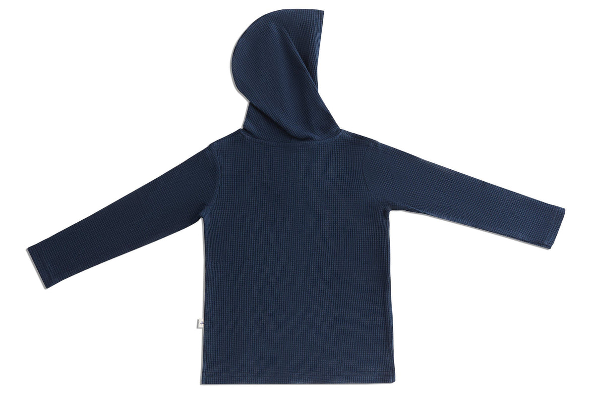 Baby Waffle Hooded Top, Indigo — Leela Cotton, view 2