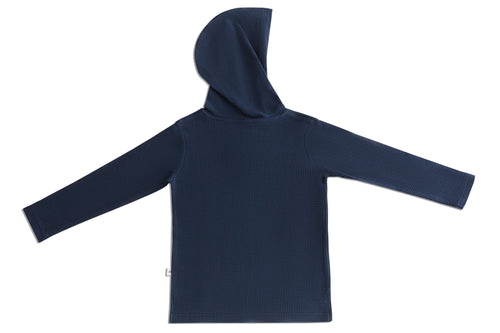 Baby Waffle Hooded Top, Indigo — Leela Cotton, view 2