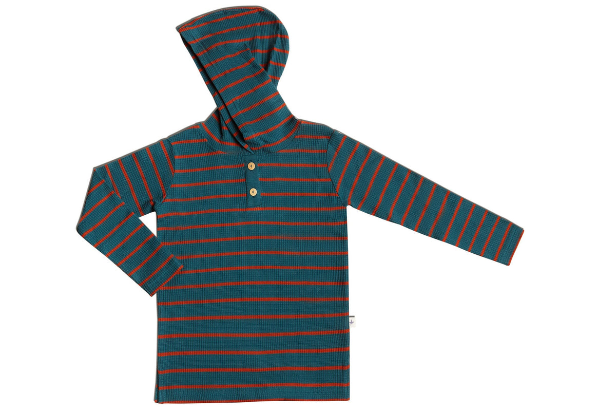 Baby Waffle Hooded Top, Fir / Tabasco — Leela Cotton
