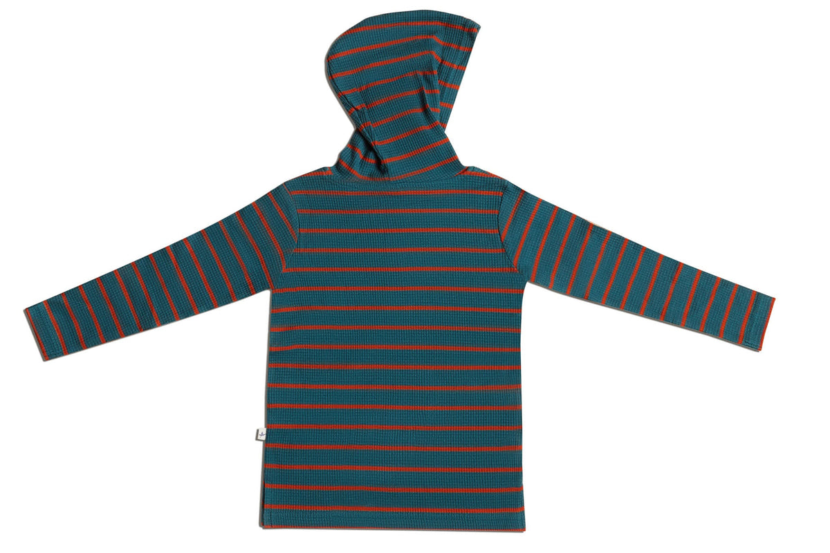 Baby Waffle Hooded Top, Fir / Tabasco — Leela Cotton, view 2
