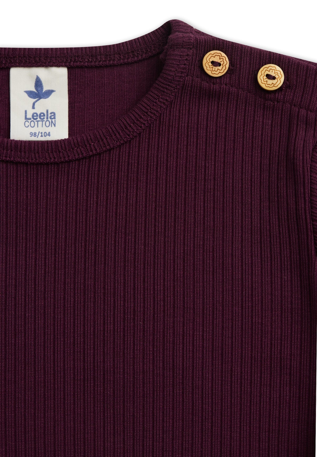 Kids' Ribbed Jersey Long Sleeve Top, Aubergine — Leela Cotton, view 3