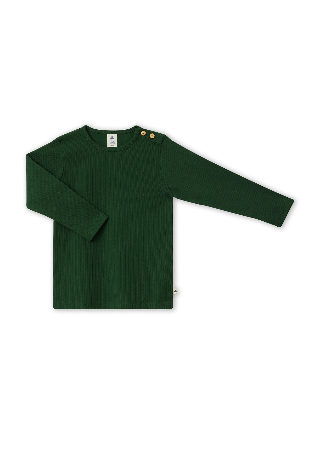 Kids' Ribbed Jersey Long Sleeve Top, Pine Needle — Leela Cotton