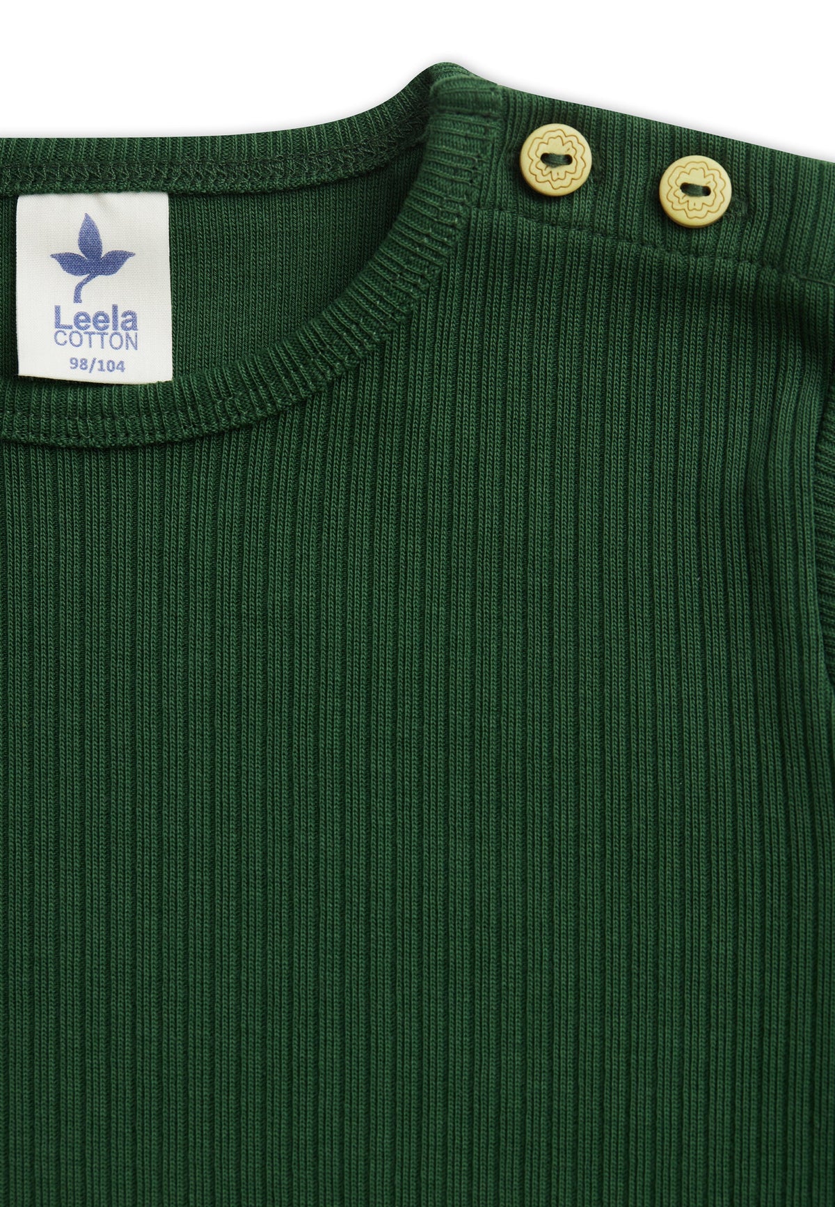 Kids' Ribbed Jersey Long Sleeve Top, Pine Needle — Leela Cotton, view 3