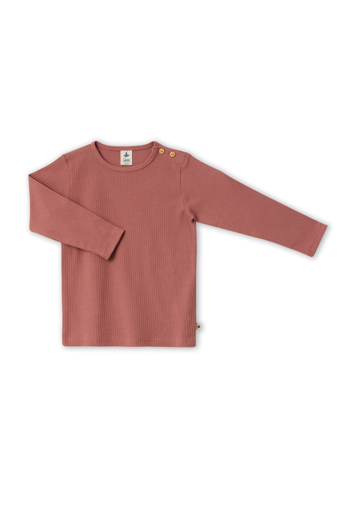 Kids' Ribbed Jersey Long Sleeve Top, Dark Mauve — Leela Cotton
