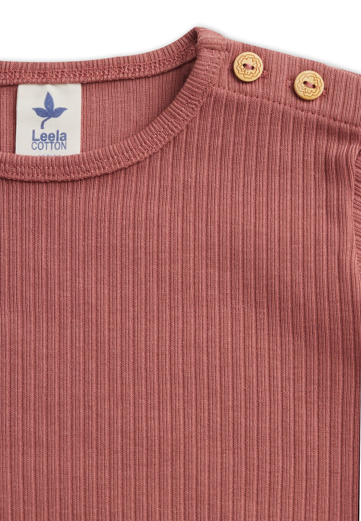 Kids' Ribbed Jersey Long Sleeve Top, Dark Mauve — Leela Cotton, view 3