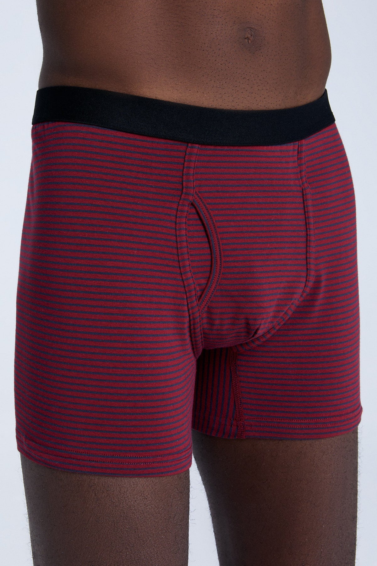 Men's Boxer Shorts, Tibet Red / Navy Striped — Albero Natur, view 3