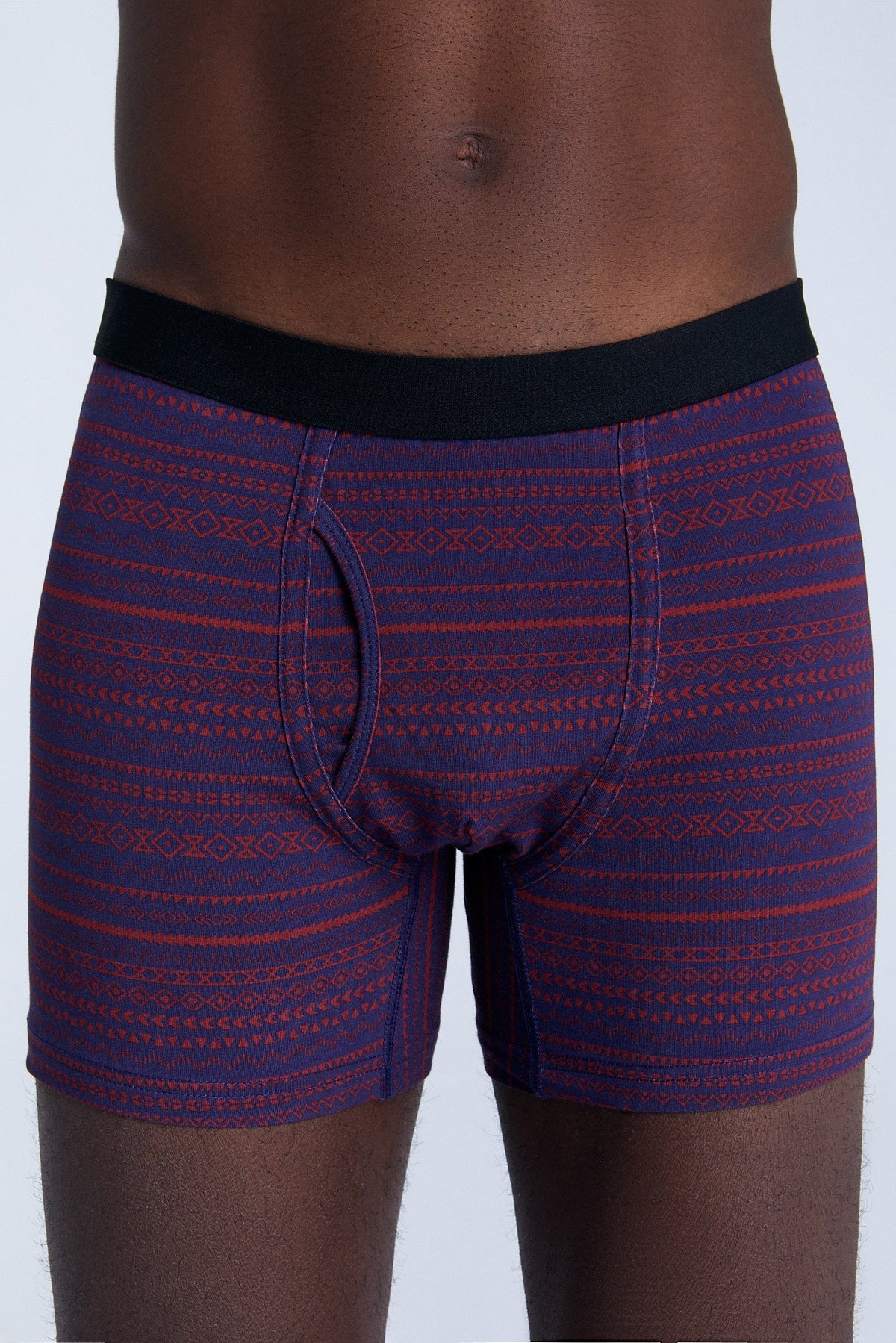 Men's Boxer Shorts, Tibet Red / Navy Geometric — Albero Natur