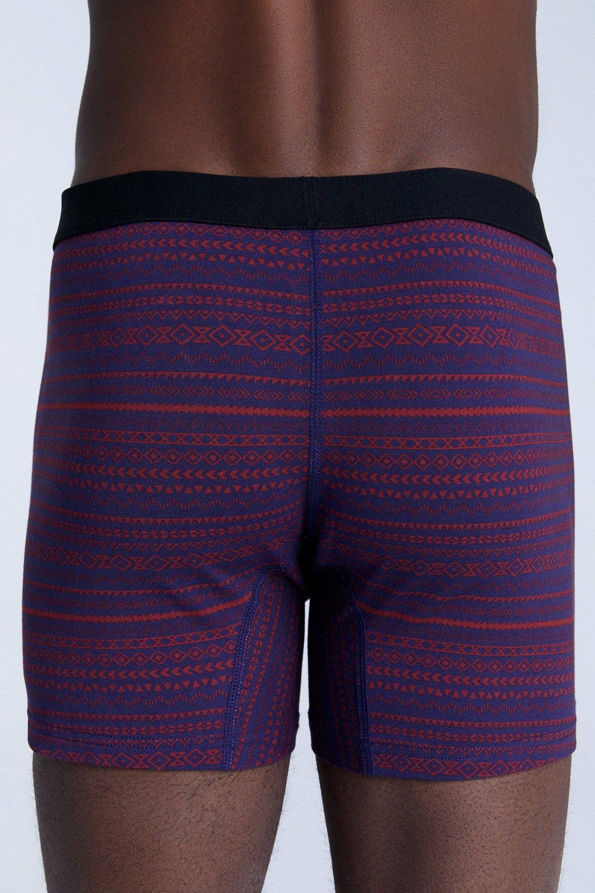 Men's Boxer Shorts, Tibet Red / Navy Geometric — Albero Natur, view 2