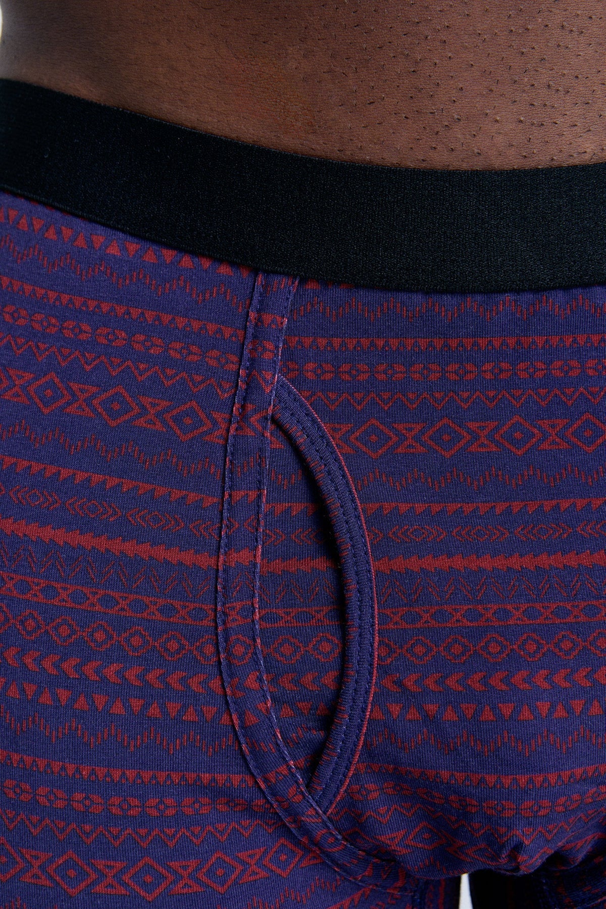 Men's Boxer Shorts, Tibet Red / Navy Geometric — Albero Natur, view 5