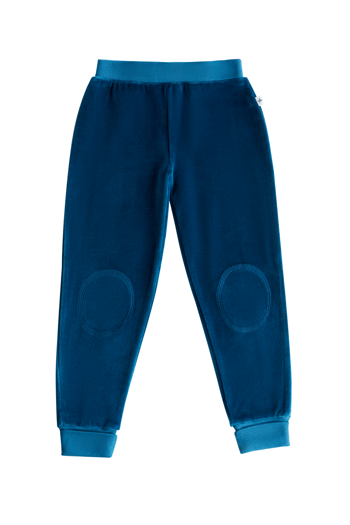 Kids' Velour Trousers Slim Waistband, Danube Blue