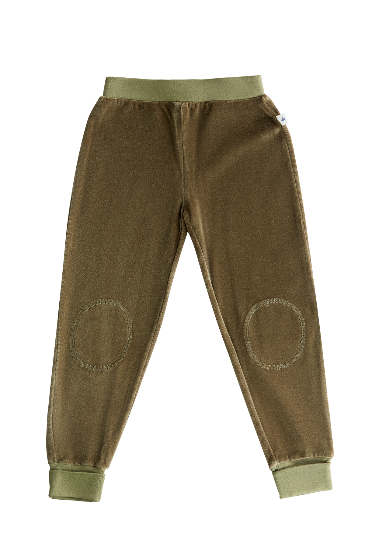 Kids' Velour Trousers Slim Waistband, Olive Green