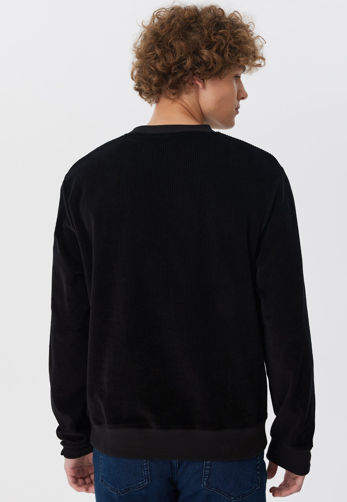 Men's Corduroy Sweatshirt, Black — Leela Cotton, view 2