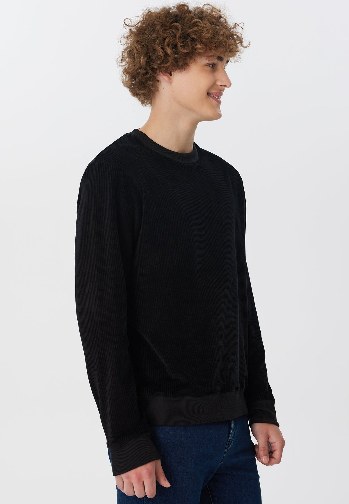 Men's Corduroy Sweatshirt, Black — Leela Cotton, view 3