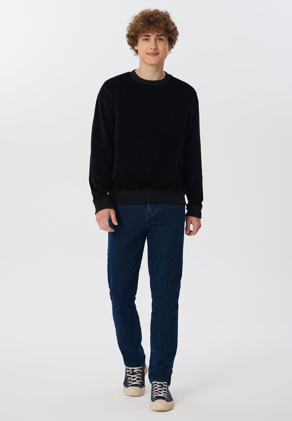 Men's Corduroy Sweatshirt, Black — Leela Cotton, view 4