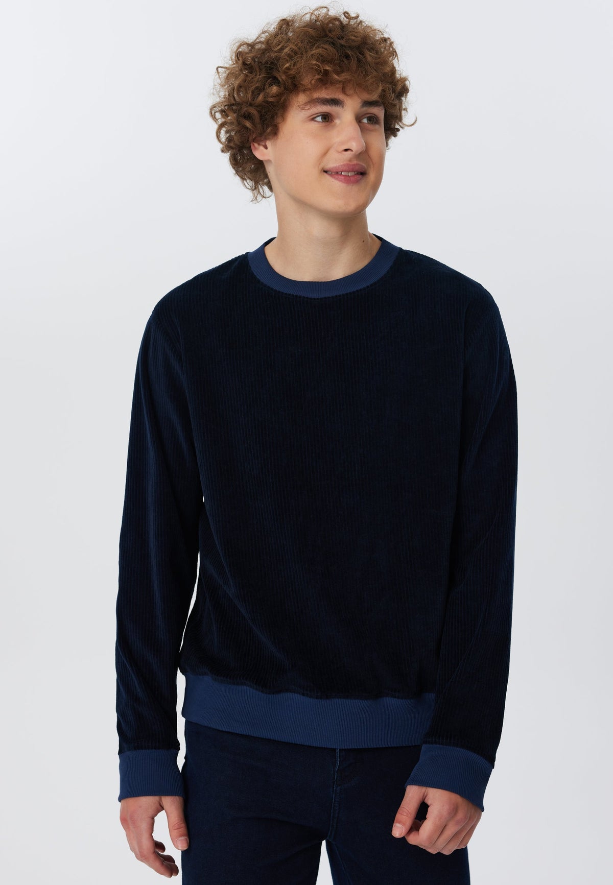 Men's Corduroy Sweatshirt, Midnight Blue — Leela Cotton