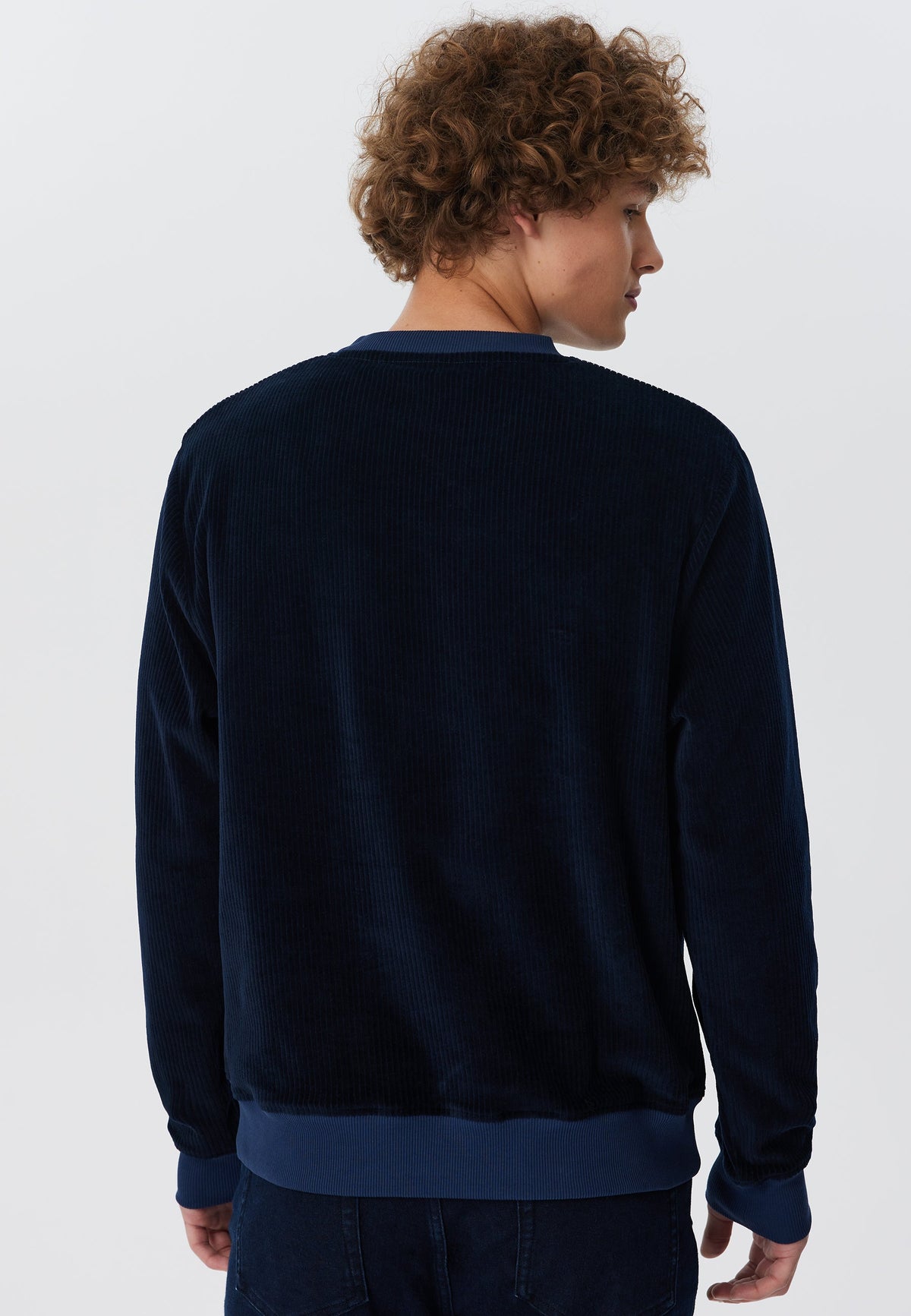 Men's Corduroy Sweatshirt, Midnight Blue — Leela Cotton, view 2