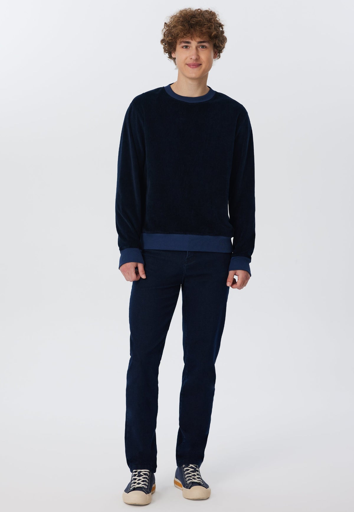 Men's Corduroy Sweatshirt, Midnight Blue — Leela Cotton, view 4