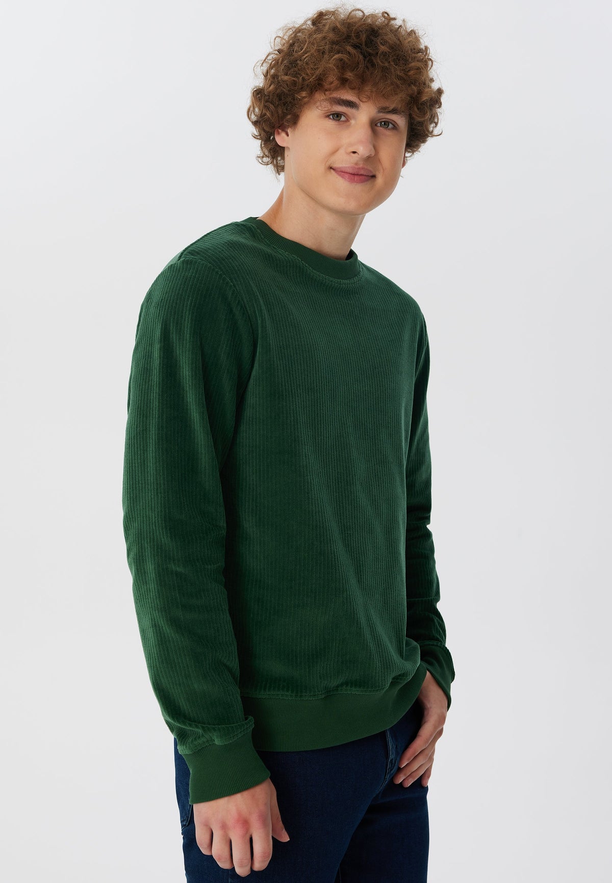 Men's Corduroy Sweatshirt, Pine Needle — Leela Cotton, view 3