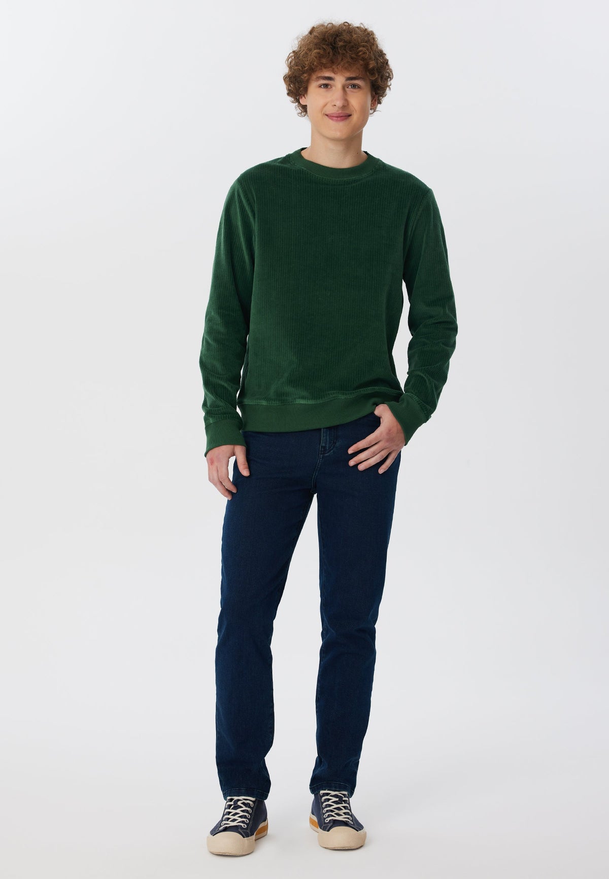 Men's Corduroy Sweatshirt, Pine Needle — Leela Cotton, view 4