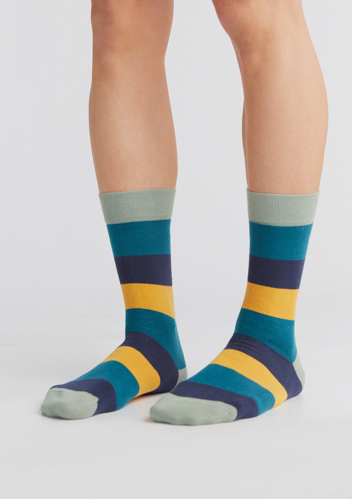 Unisex Premium Socks with Longer Cuffs, Frost Green - Petrol - Indigo - Mustard (6-Pack)