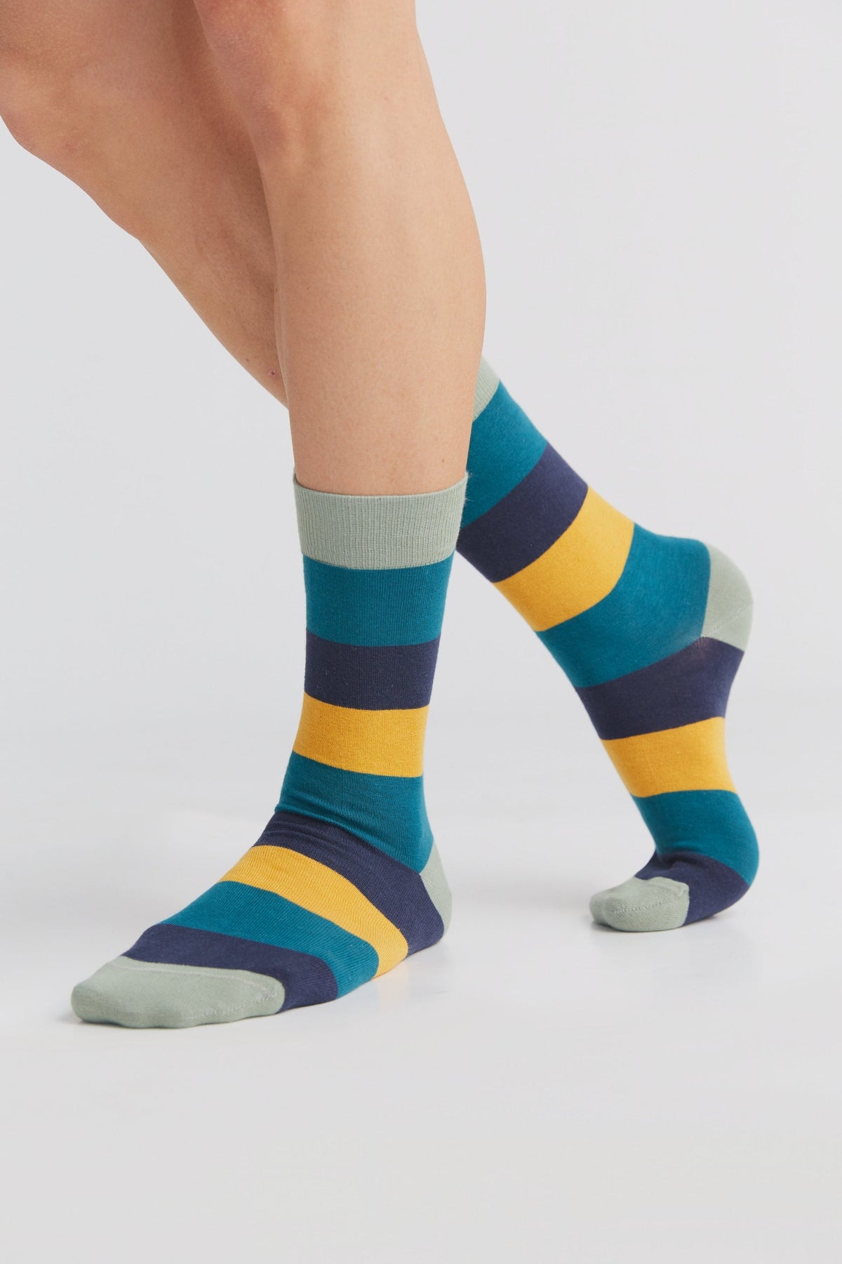 Unisex Premium Socks with Longer Cuffs, Frost Green - Petrol - Indigo - Mustard (6-Pack)