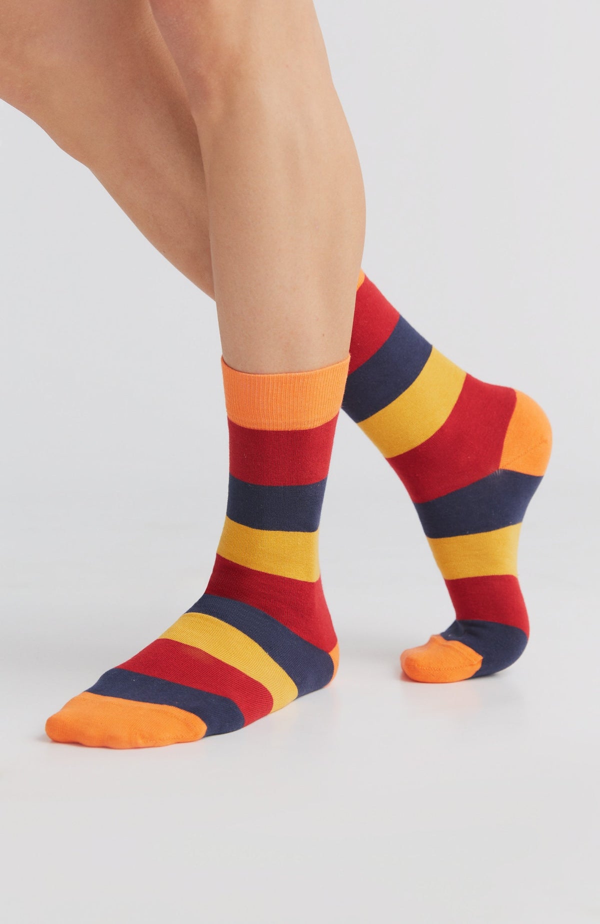 Unisex Premium Socks with Longer Cuffs, Orange - Cherry Red - Indigo - Mustard (6-Pack)