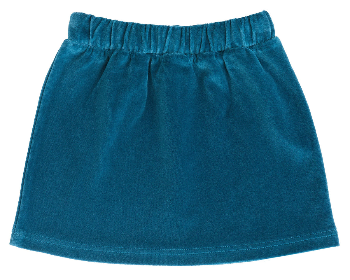 Kids' Velour Skirt, Danube Blue — Leela Cotton, view 2
