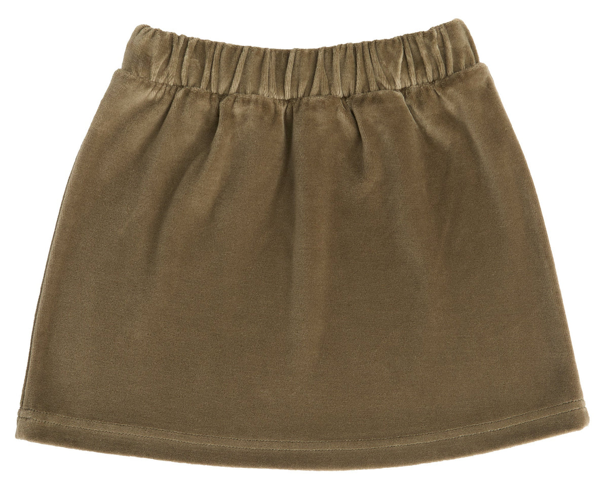 Kids' Velour Skirt, Olive — Leela Cotton, view 2