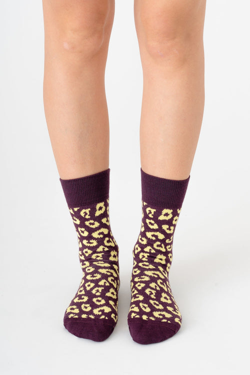 2368, Unisex Leopard Socks / Magenta/ Lemonade (6-Pack)