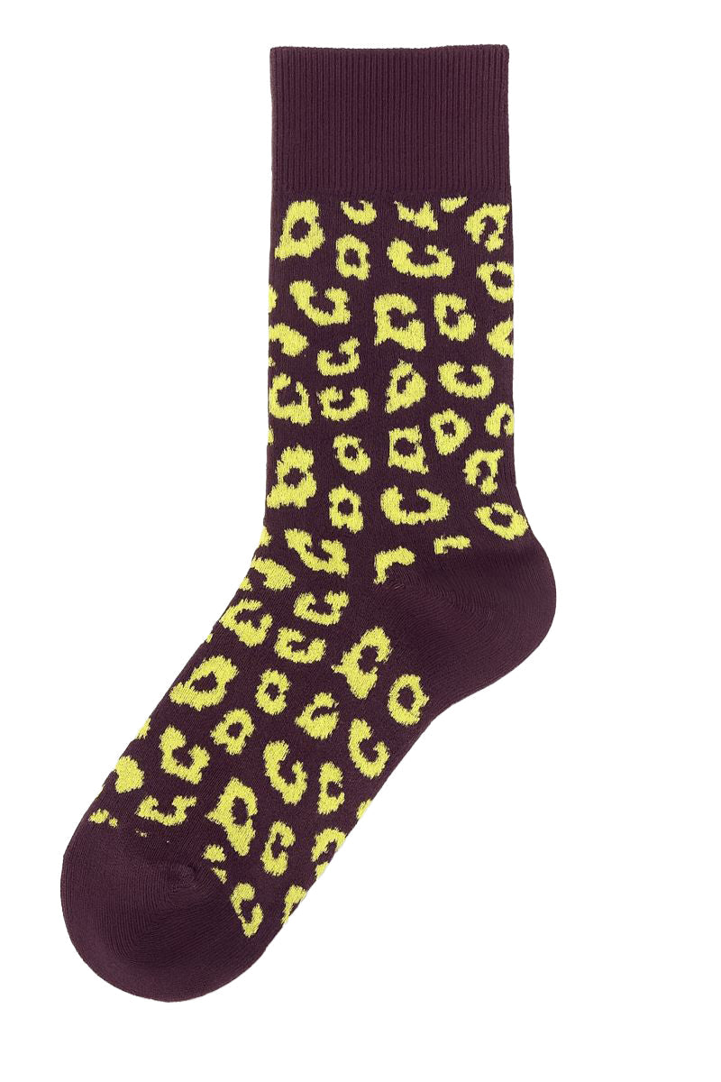 2368, Unisex Leopard Socks / Magenta/ Lemonade (6-Pack)
