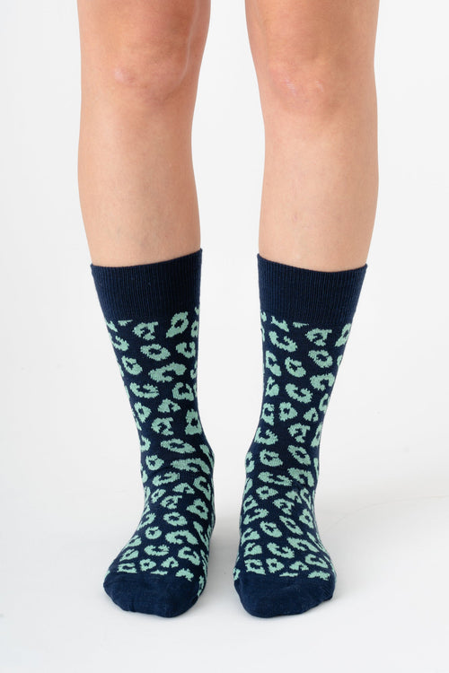 2369, Unisex Leopard Socks / Indigo/ Kiwi (6-Pack)